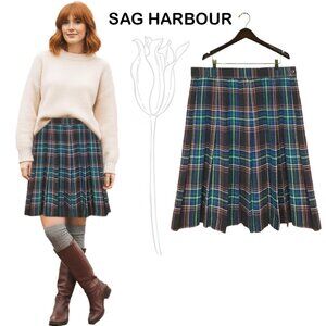 SAG HARBOUR Vintage Plaid Wool Blend Pleated Skirt